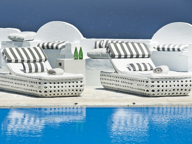 Pool area, Santorini Palace Hotel, Firostefani, Santorini, Greece