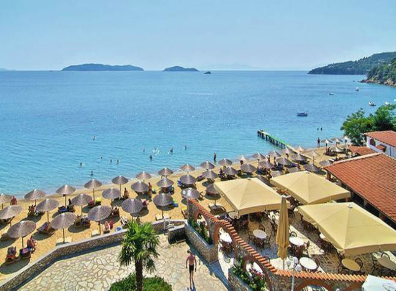 Beach at Esperides Hotel, Skiathos, Achladies