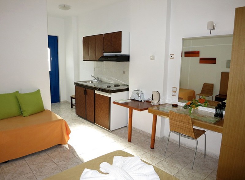 Living and Kitchen Area at Irinoula Studios in Tilos
