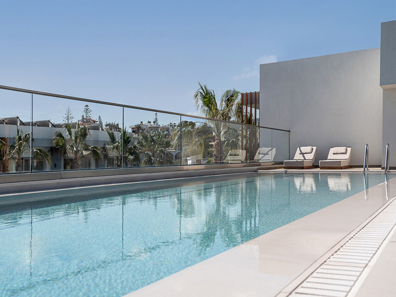 Roof top pool close up view at Magda Hotel Club in Crete