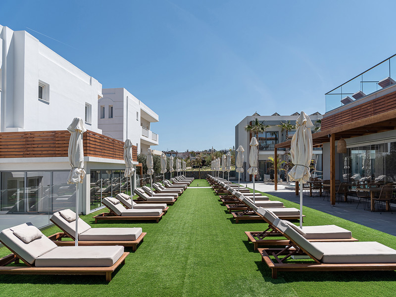 Terrace Sunbeds at Magda Hotel Club in Crete