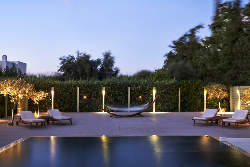 Night view of pool at Yria Boutique Hotel & Spa