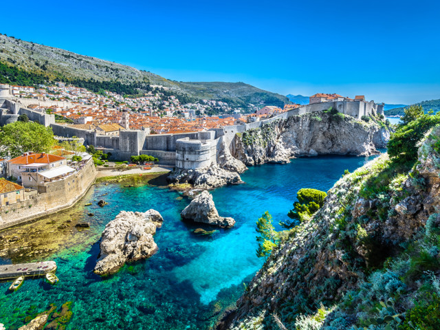 Aerial Panoramic View At Famous European Travel Destination, Dubrovnik Cityscape On Adriatic Coast