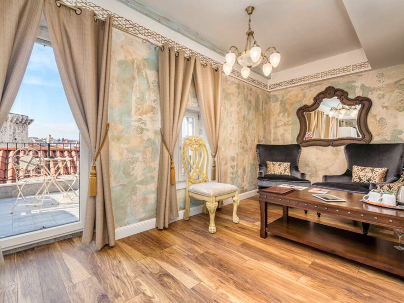 Grand Luxury Suite Balcony and Living Room Area at Plaza Marchi